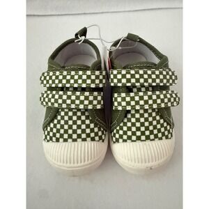 NWT Jumping Beans Toddler  Green Checkered Canvas Easy On Sneakers Size 5
